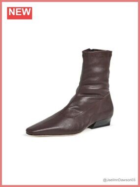 Wally Sock Flat Ankle Boots Leather Square Toe Ankle Zip